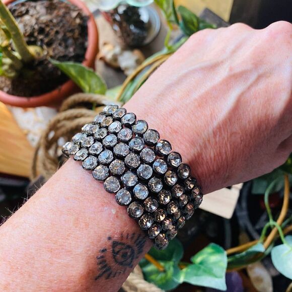 Amrita Singh Clear Austrian Crystal Gun Metal Cuff Gorgeous - Picture 3 of 7